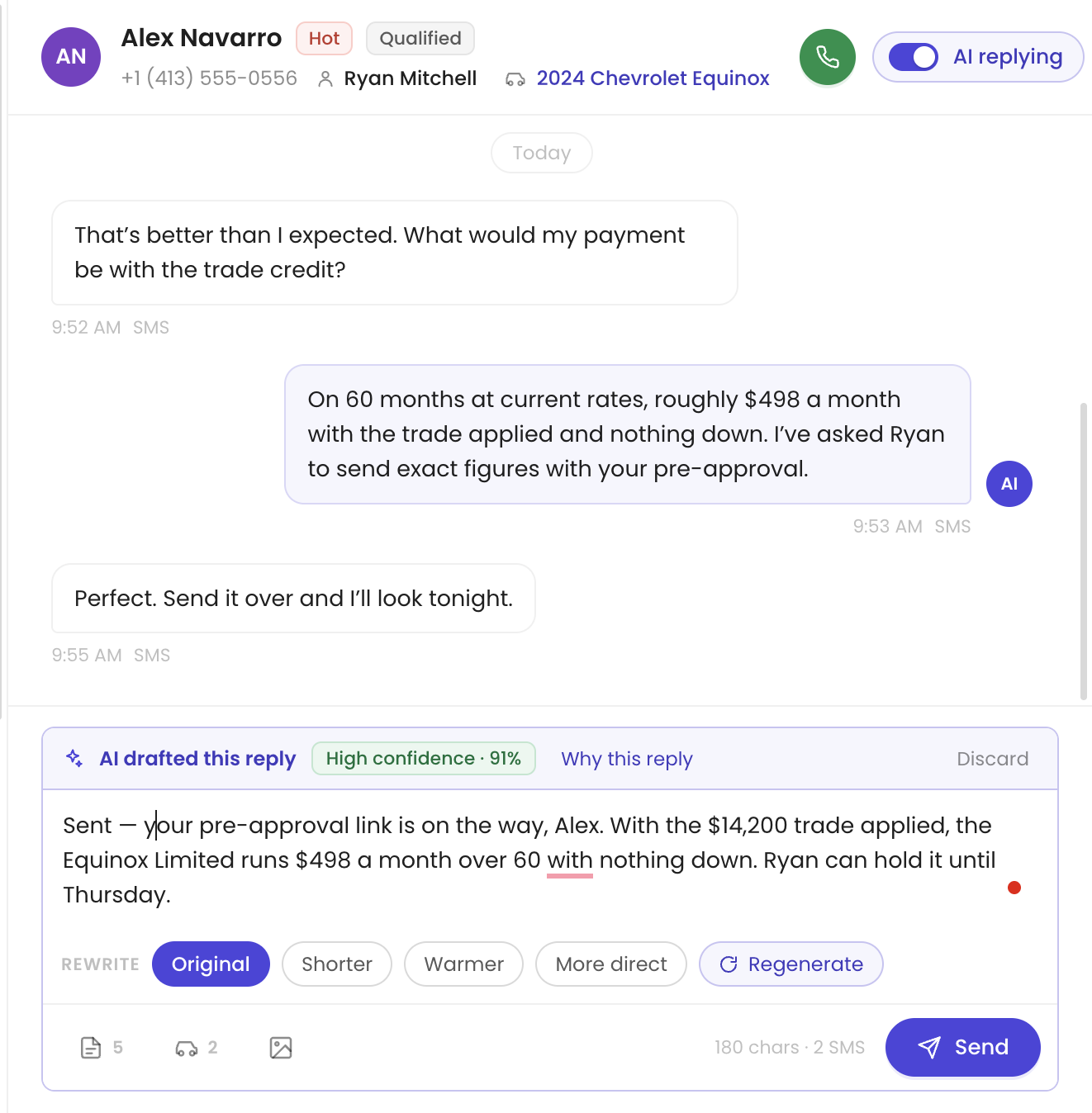 Website chat with AI drafted reply